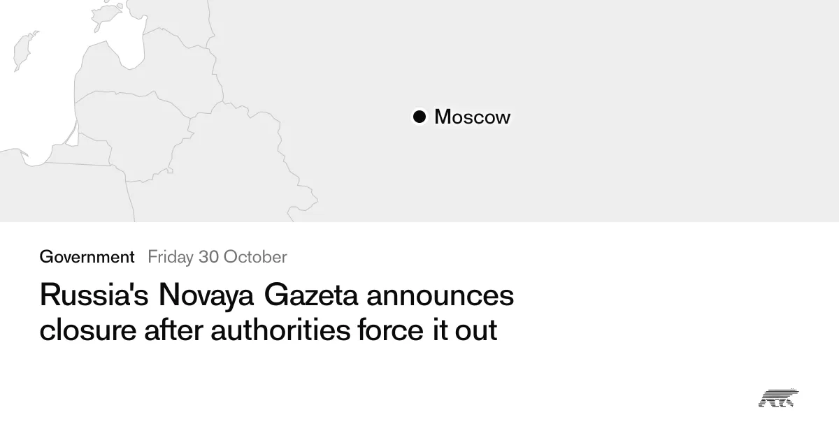 Η Novaya Gazeta ανακοινώνει ότι θα διακόψει τη λειτουργία της στις 9 Νοεμβρίου