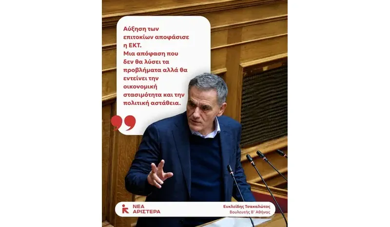 Ευκλείδης Τσακαλώτος: Για την αύξηση επιτοκίων από ΕΚΤ